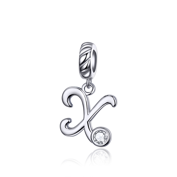 S925 Sterling Silver 26 English Letter Pendant DIY Bracelet Necklace Accessories, Style:X