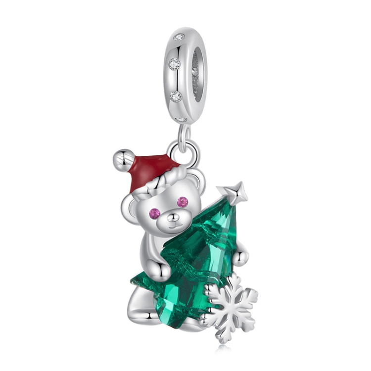 S925 Sterling Silver Cute Christmas Bear Pendant Jewelry Beads(BSC1065)