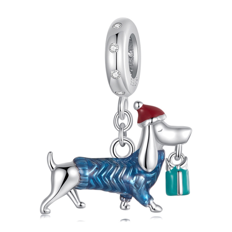S925 Sterling Silver Cute Dachshund Pendant Jewelry Animal Beads(BSC1069)