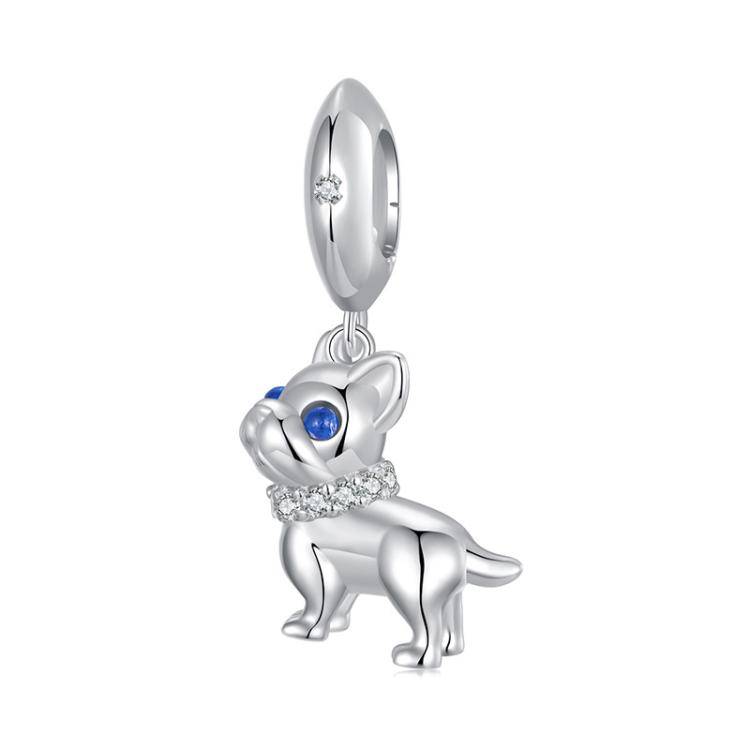 S925 Sterling Silver Cute French Bulldog Pendant Bracelet Beads(SCC2969)