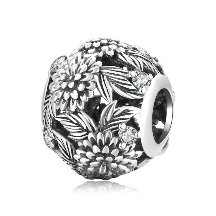 S925 Sterling Silver Embossed Flowers Beads DIY Bracelet Necklace Accessories