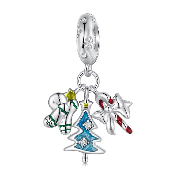 S925 Sterling Silver Gingerbread Man Candy Pendant Jewelry Beads(SCC2914)