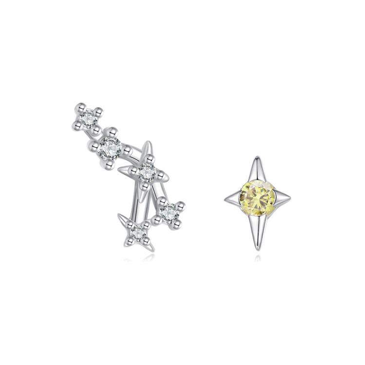 S925 Sterling Silver Inlaid Zircon Twelve Constellation Earrings, Spec: Leo