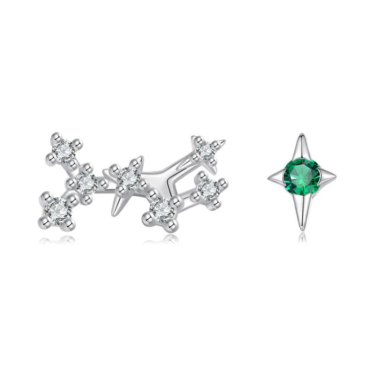 S925 Sterling Silver Inlaid Zircon Twelve Constellation Earrings, Spec: Virgo