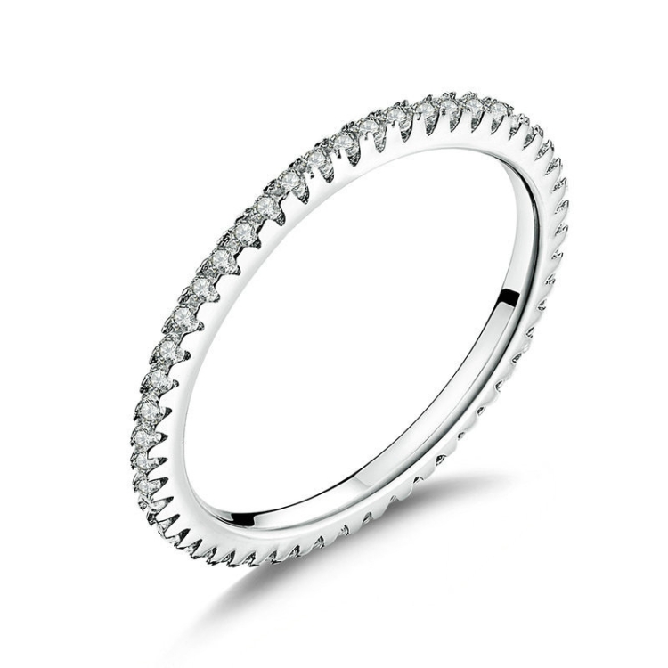 S925 Sterling Silver Ladies Fashion Ring Diamond Simple Ring, Size: 7