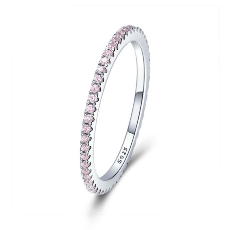 S925 Sterling Silver Ladies Fashion Ring Diamond Simple Ring, Size: 7