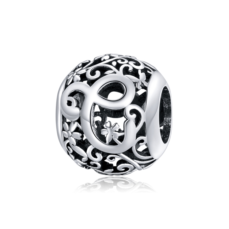 S925 Sterling Silver Mori Series Hollow Letters Beads DIY Bracelet Necklace Accessories(C)