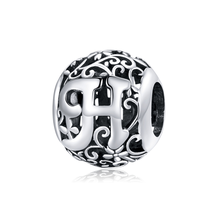 S925 Sterling Silver Mori Series Hollow Letters Beads DIY Bracelet Necklace Accessories(H)