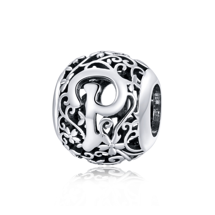 S925 Sterling Silver Mori Series Hollow Letters Beads DIY Bracelet Necklace Accessories(P)