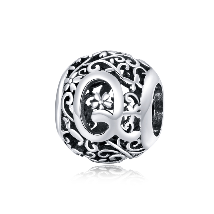 S925 Sterling Silver Mori Series Hollow Letters Beads DIY Bracelet Necklace Accessories(Q)