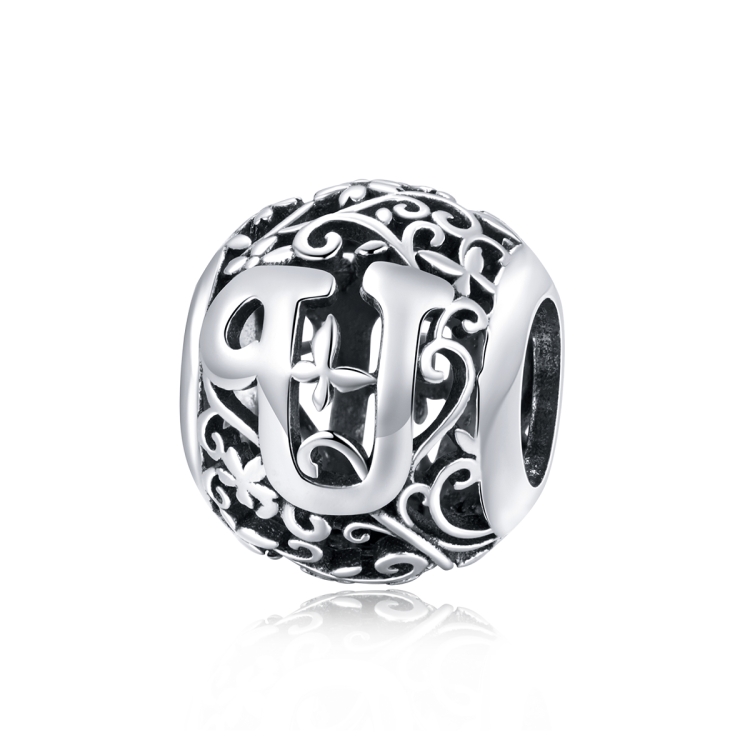 S925 Sterling Silver Mori Series Hollow Letters Beads DIY Bracelet Necklace Accessories(U)