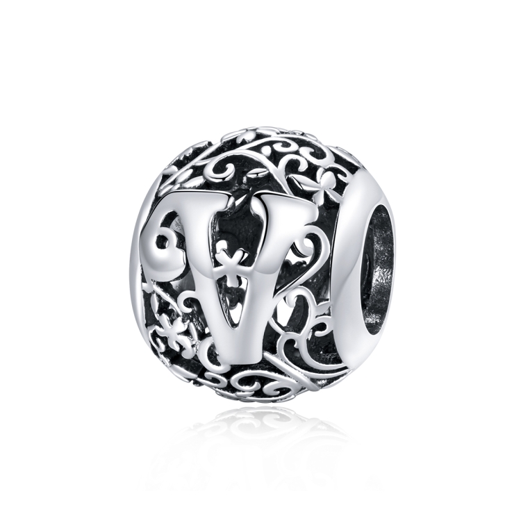 S925 Sterling Silver Mori Series Hollow Letters Beads DIY Bracelet Necklace Accessories(V)