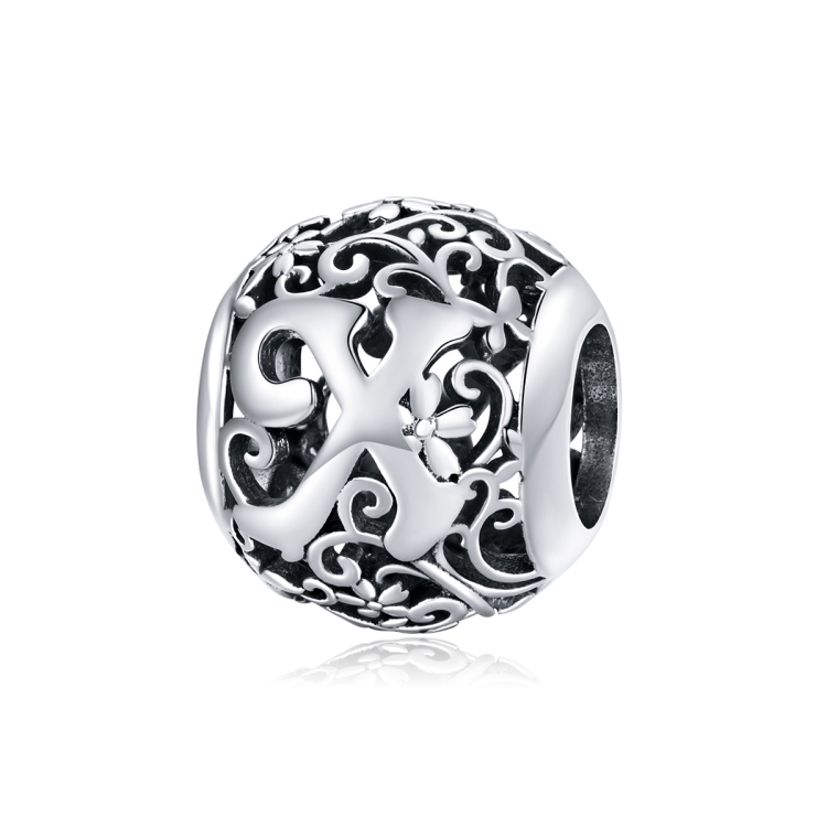 S925 Sterling Silver Mori Series Hollow Letters Beads DIY Bracelet Necklace Accessories(X)