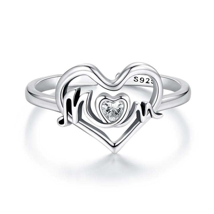 S925 Sterling Silver Mother Day Love Heart Open Adjustable Ring(SCR1114-E)