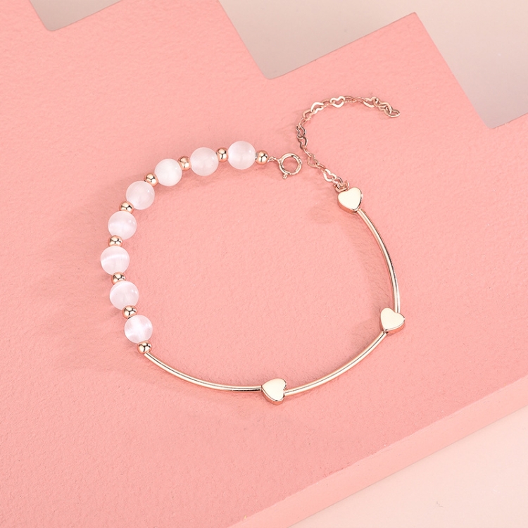 S925 Sterling Silver Natural Crystal Opal Bracelet Love Bracelet(Rose Gold)