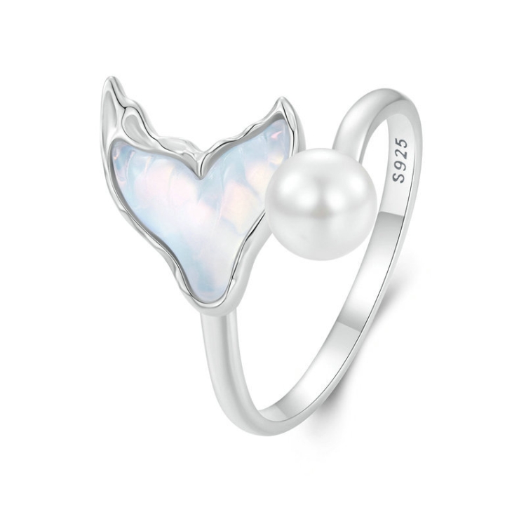S925 Sterling Silver Ocean Style Fantasy Fishtail Open Adjustable Ring(BSR544-E)
