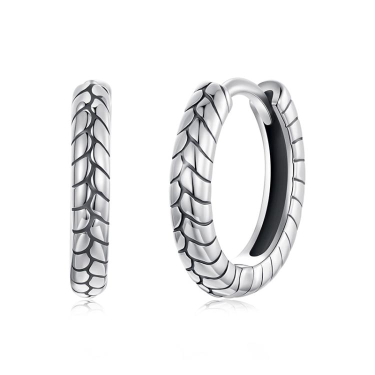 S925 Sterling Silver Oxidized Snake Pattern Earrings(BSE1175)