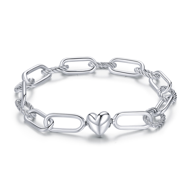 S925 Sterling Silver Paperclip Love Women Bracelet Jewelry, Size:19cm