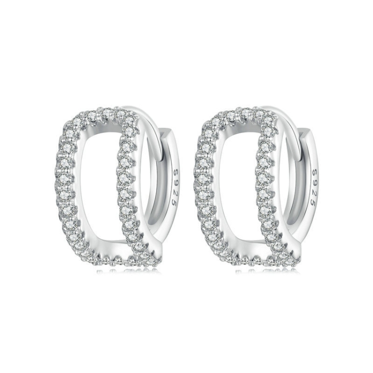 S925 Sterling Silver Plated White Gold Fine Flash Double Layer Earrings(BSE994)