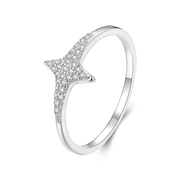 S925 Sterling Silver Plated White Gold Shining Four-pointed Star Zircon Ring(No.8)