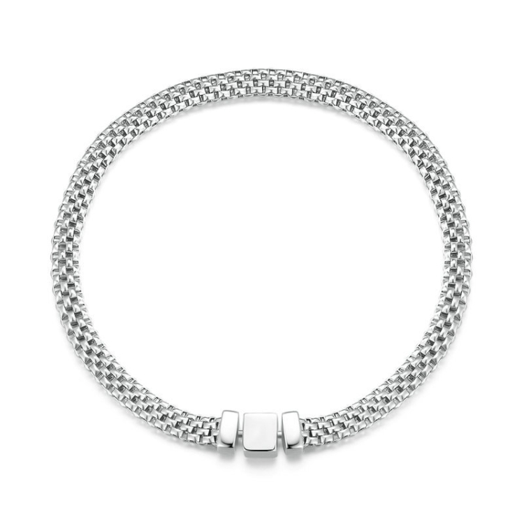 S925 Sterling Silver Platinum Plated Braided Basic Bracelet, Size: 21cm