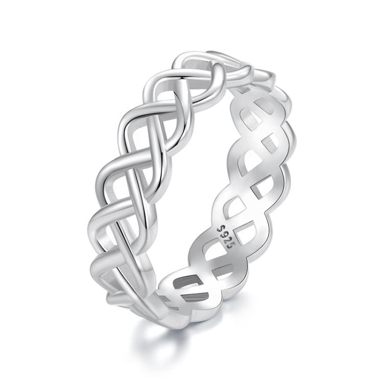S925 Sterling Silver Platinum-plated Braided Hollow Ring(No.8)