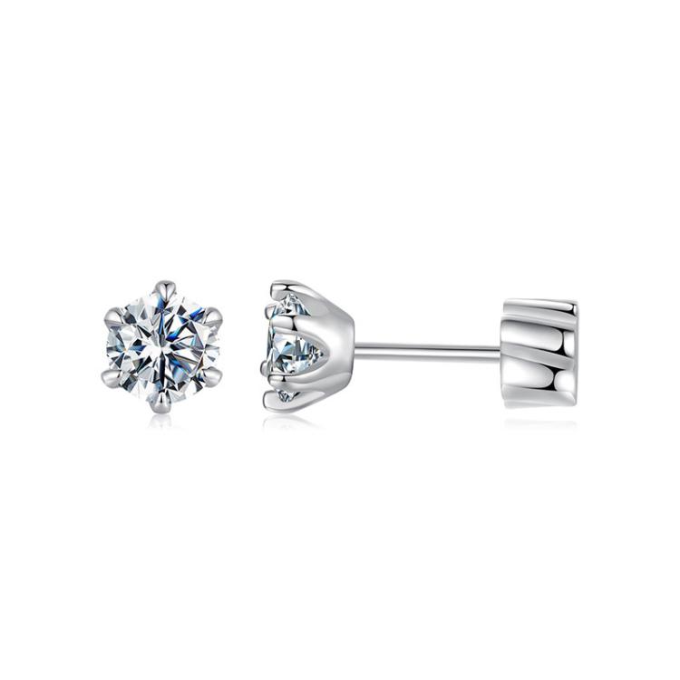 S925 Sterling Silver Platinum-plated Classic Moissanite Earrings, Size: S