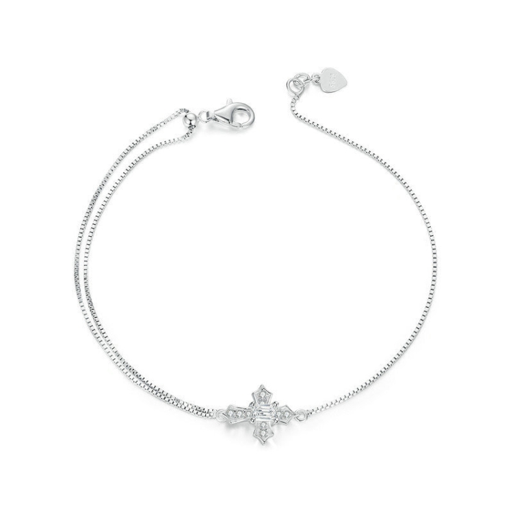 S925 Sterling Silver Platinum Plated Double Layer Cross Women Bracelet