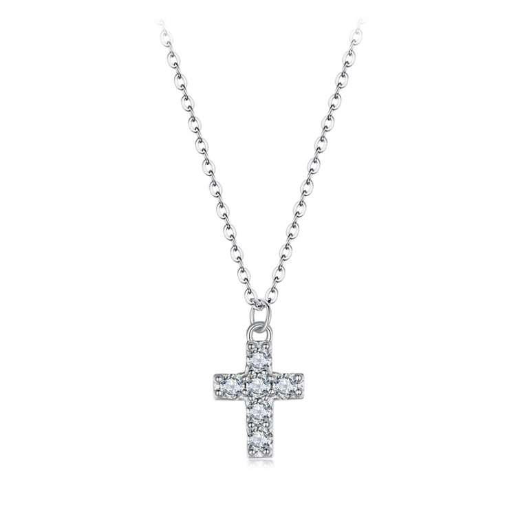 S925 Sterling Silver Platinum-plated Moissanite Cross Necklace(MSN039)
