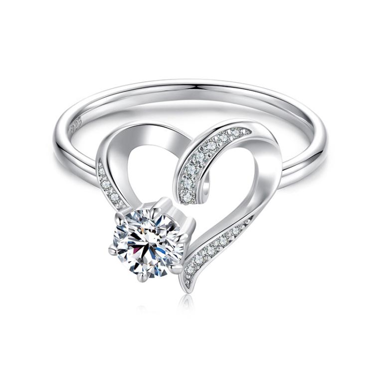 S925 Sterling Silver Platinum-Plated Moissanite Heart-shaped Ring(7)