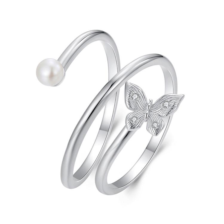S925 Sterling Silver Platinum-Plated Multi-layer Butterfly Winding Adjustable Ring(BSR627-E)