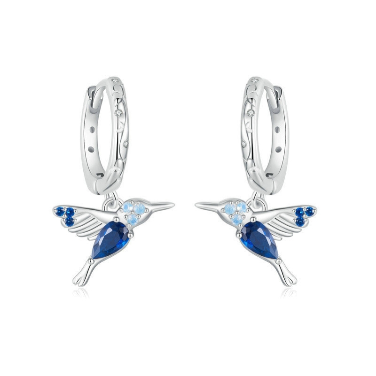 S925 Sterling Silver Platinum Plated Opal Hummingbird Women Earrings(BSE985)