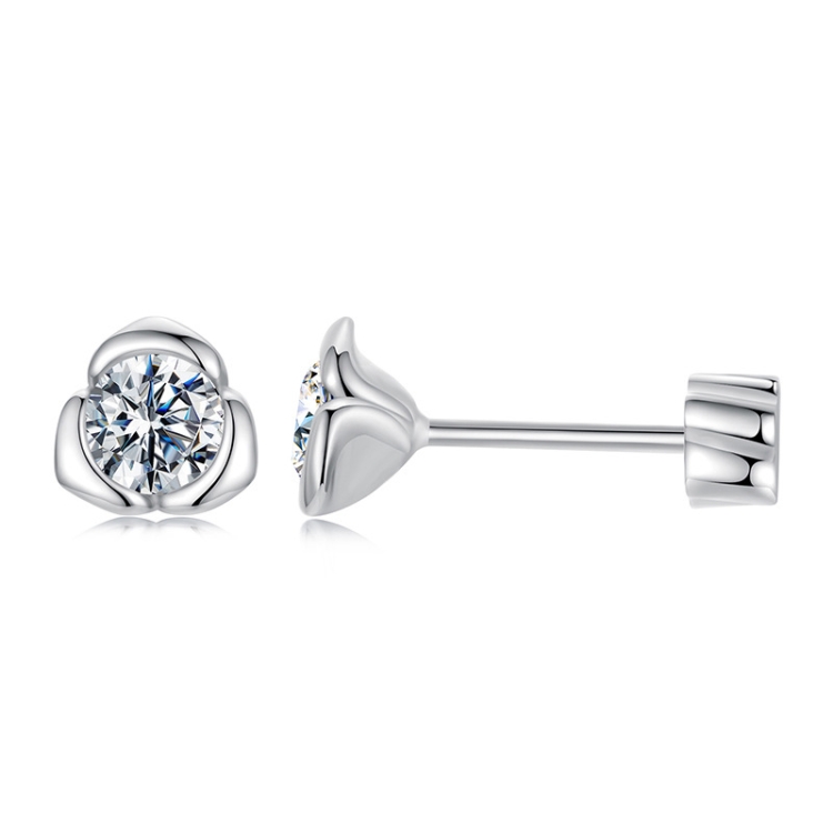 S925 Sterling Silver Platinum-plated Shining Moissanite Rose Earrings(MSE071)