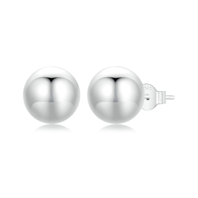 S925 Sterling Silver Platinum Plated Spherical Women Earrings, Size: L