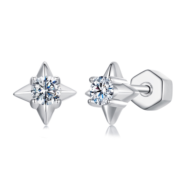 S925 Sterling Silver Platinum-plated Star Shining Moissanite Threaded Earrings(MSE067)