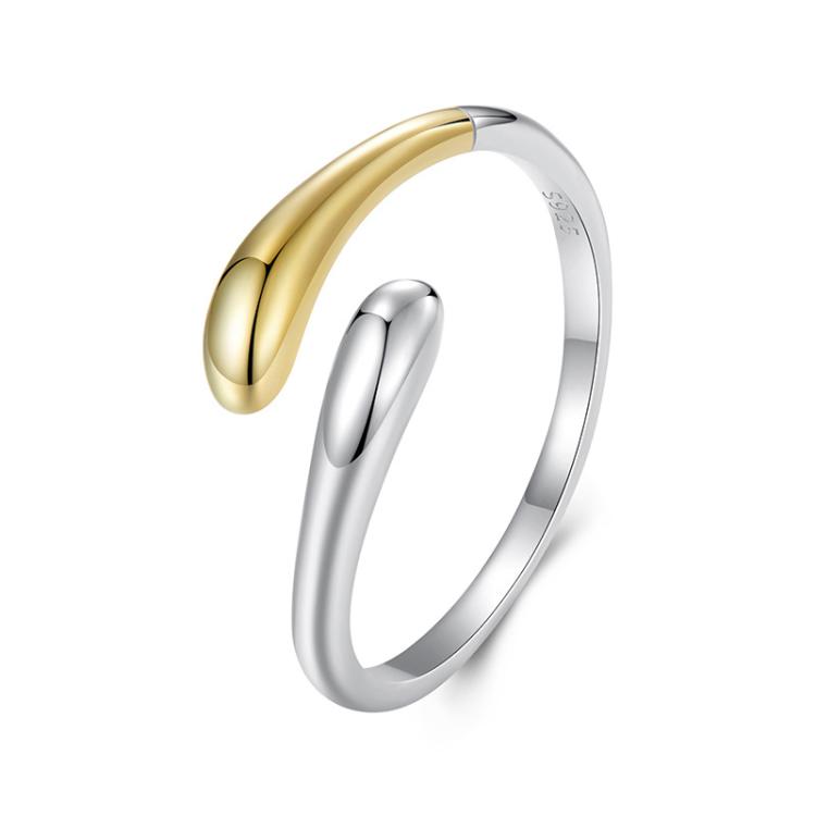 S925 Sterling Silver Platinum-plated Water Drop Adjustable Open Ring(BSR630-E)