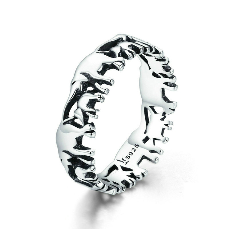 S925 Sterling Silver Ring Elephant Family Vintage Inlaid Ring, Size: 8 US Size