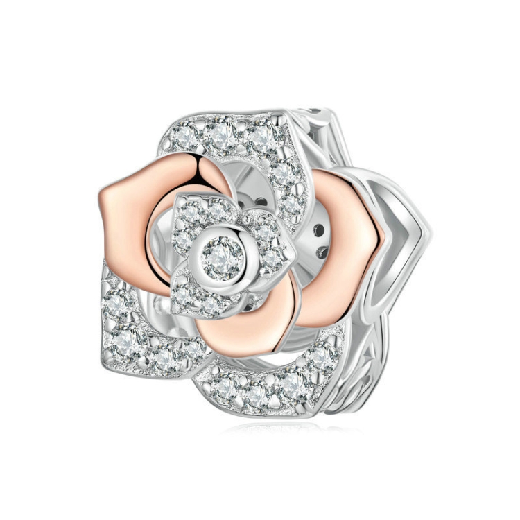 S925 Sterling Silver Rose Gold Shining Rose DIY Beads(BSC1008)