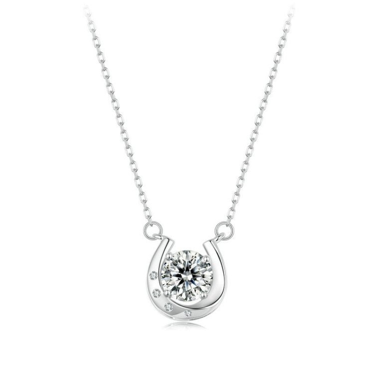 S925 Sterling Silver Sparkling Horseshoe Moissanite Pendant Necklace(MSN028)