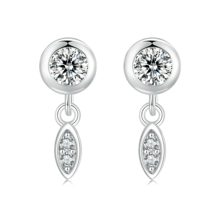 S925 Sterling Silver Sparkling White Gold Plated Zircon Tassel Stud Earrings(SCE1716)