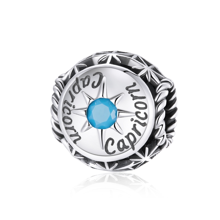 S925 Sterling Silver Twelve Constellation Zircon Beads DIY Bracelet Necklace Accessories, Style:Capricorn