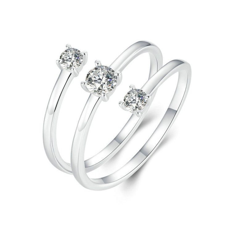 S925 Sterling Silver White Gold Plated Sparkling Zircon Wrap Open Adjustable Ring(BSR532-E)