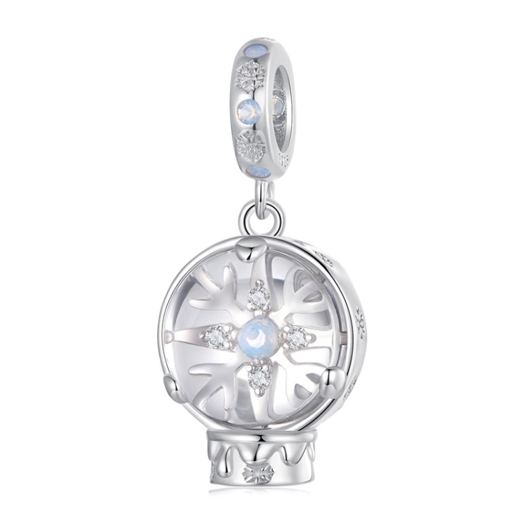 S925 Sterling Silver Winter Snowflake Crystal Ball Pendant Exquisite Jewelry Beads(SCC2917)