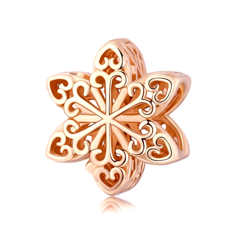 S925 Sterling Silver Winter Snowflakes Beads DIY Bracelet Necklace Accessories, Color:Rose Gold