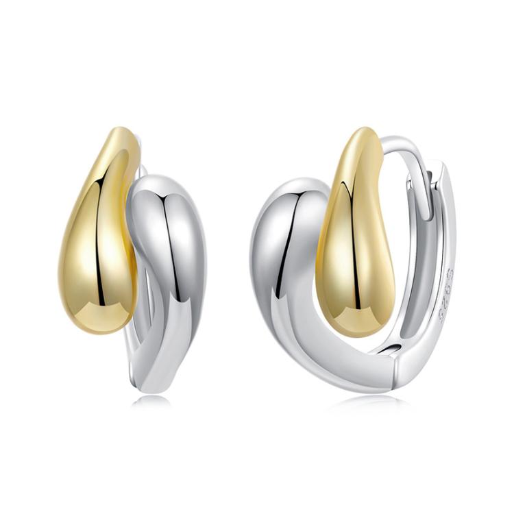 S925 Sterling Silver With Gold-plated Metallic Teardrop Earrings(BSE1139)