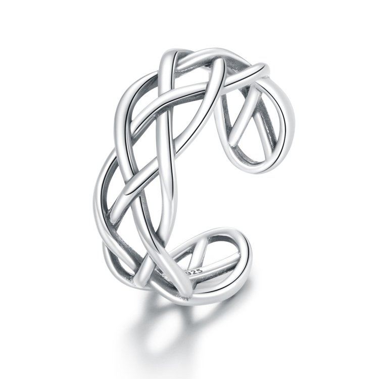 S925 Sterling Silver Woven Texture Hollow Women Open Ring