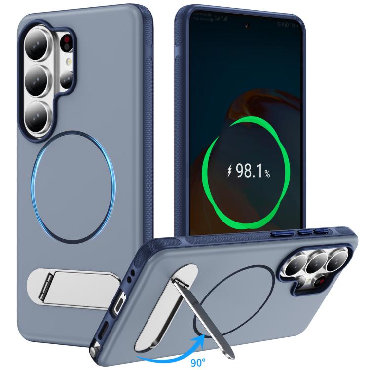 Samsung Galaxy S26 Ultra 5G Two-colors Imitation Original Magnetic Phone Case with Holder(Blue)