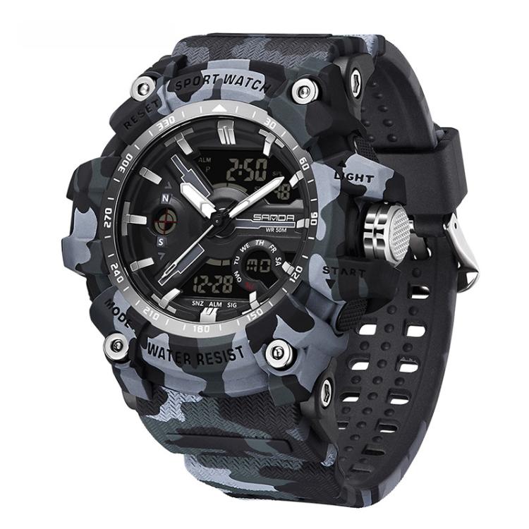 SANDA 3355 Camouflage Multifunction Watch Alarm Clock Waterproof Electronic Watch, Color: Black