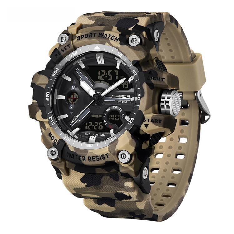 SANDA 3355 Camouflage Multifunction Watch Alarm Clock Waterproof Electronic Watch, Color: Yellow Black