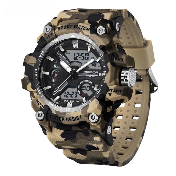 SANDA 3355 Camouflage Multifunction Watch Alarm Clock Waterproof Electronic Watch, Color: Yellow White